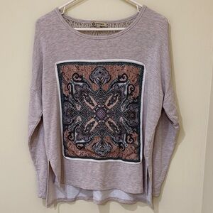 Democracy Women's Taupe and Black Patterned Long Sleeve Top
